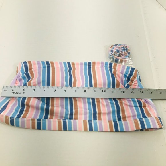 Xhilaration Womens Sz 14W Metallic Thread Longline Bandeau Swim Top Striped NWOT - Picture 8 of 10